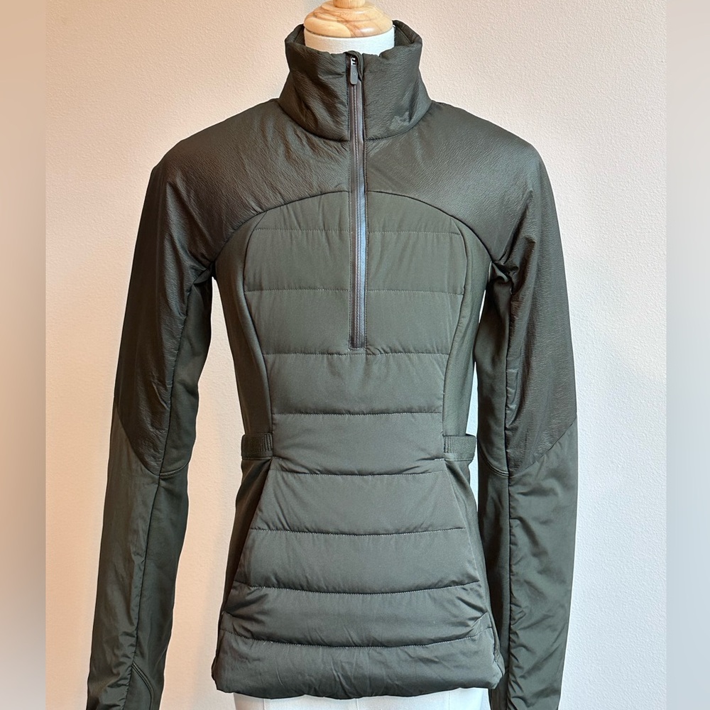 lululemon athletica olive green ‘Down For It All’ Pullover Jacket | SIZE 0